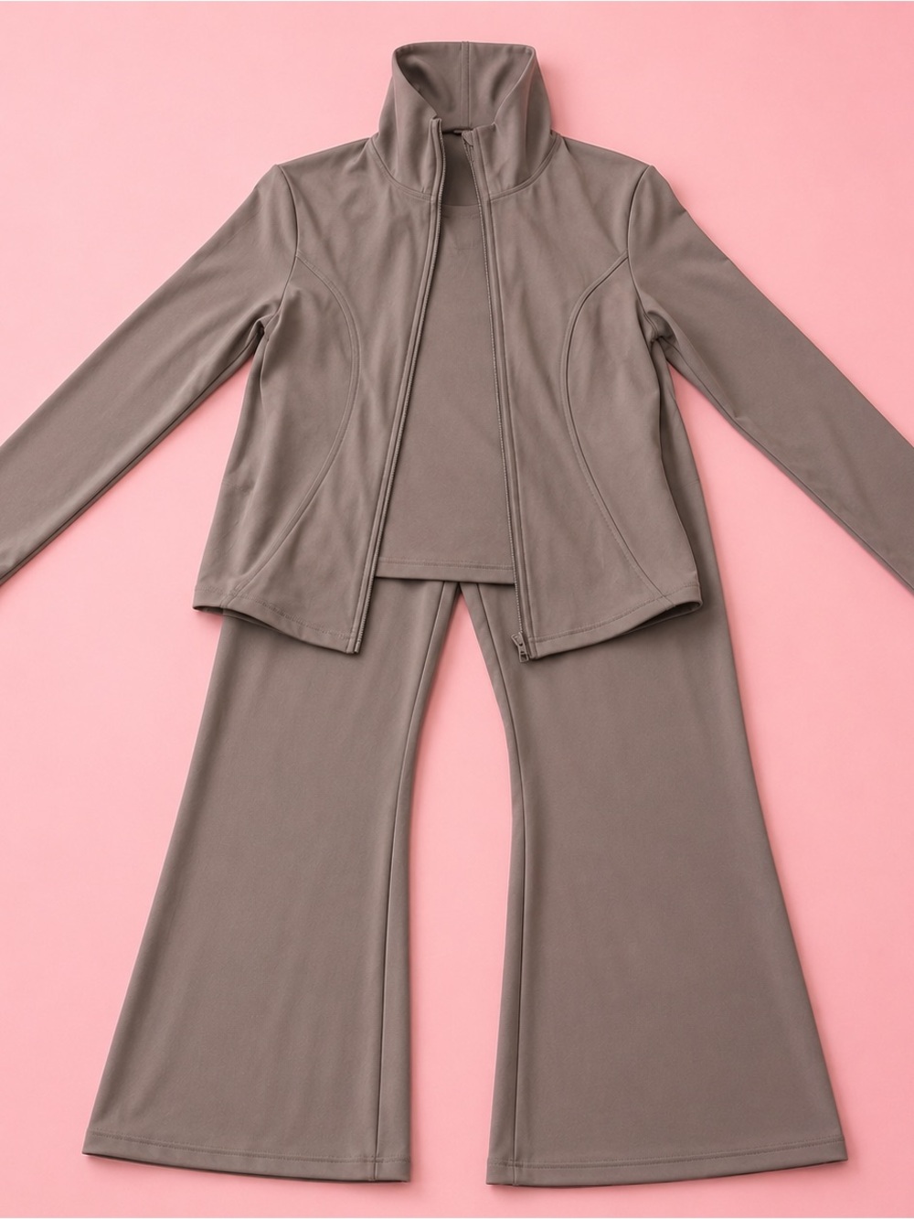 Women's Gray Wide-Leg Pants with Matching Zip Jacket
